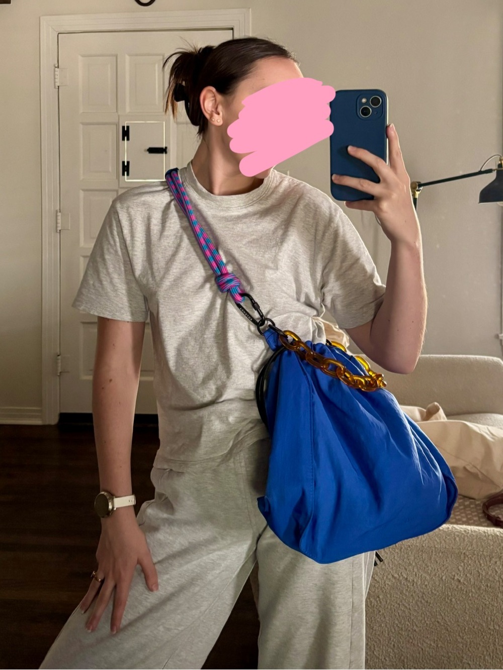 Rotunda Blue Convertible Crossbody Hobo Bag with Colorful Strap